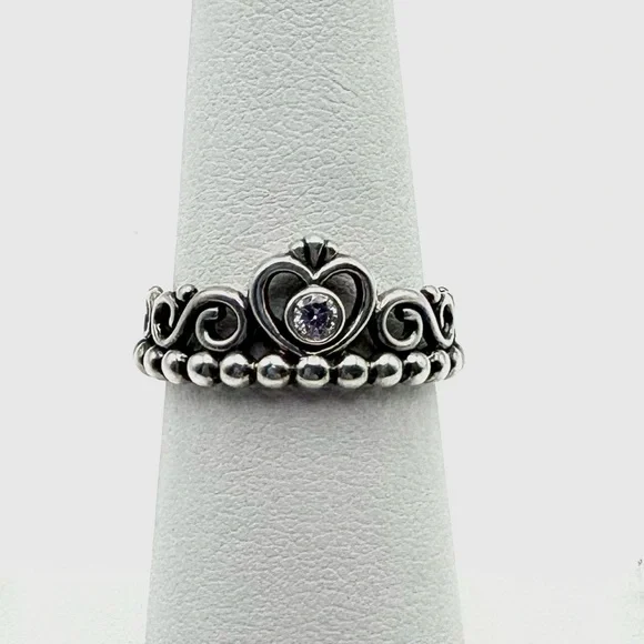 Pandora Sterling Silver My Princess Tiara CZ Ring Size 6 - Picture 2 of 5
